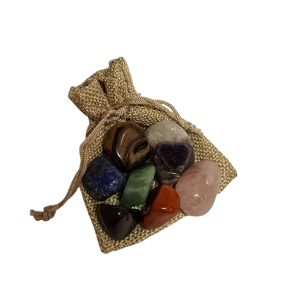 Chakra set trommelsteen in zakje