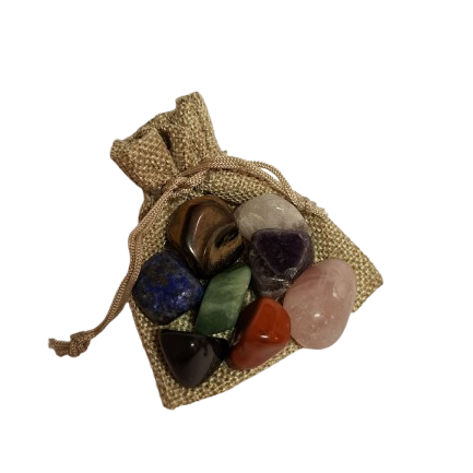 Chakra set trommelsteen in zakje